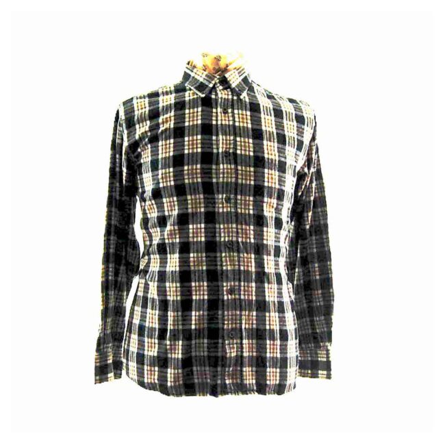 90s Mens Brown White Blue Plaid Flannel Shirt - XL
