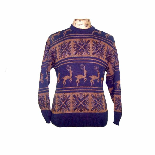 90s Mens Navy Blue Reindeer Sweater - L