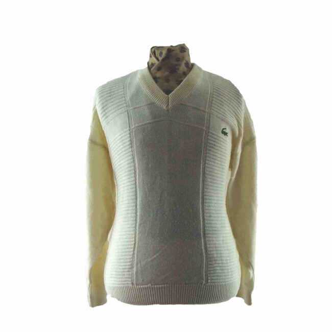 90s Mens White Pure Cotton Lacoste Sweater - 2XL