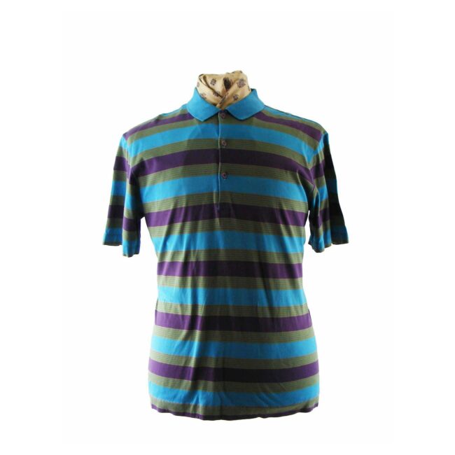 90s Multi color Striped Polo Shirt - L