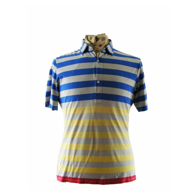 90s Multicolored Striped Cotton Polo Shirt - M