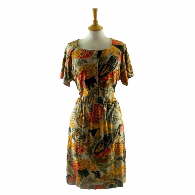90s Multicoloured Abstract Print Dress - 10