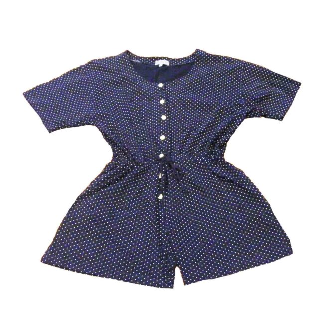 90s Navy Blue Polka Dot Print Play suit -10