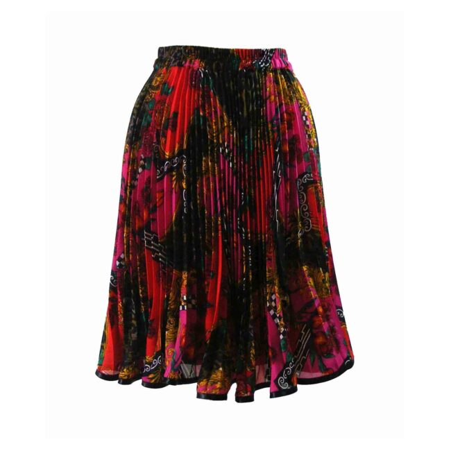 90s Pleated Floral Print Knee Length Skirt