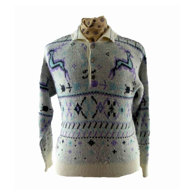 90s Puma Reindeer Snowflake Sweater - M