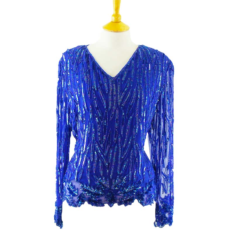 90s Purple Sequined Top - UK 18 - Blue 17 Vintage Clothing