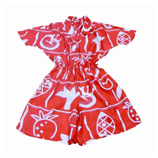 90s Red And White Abstract Print Play suit