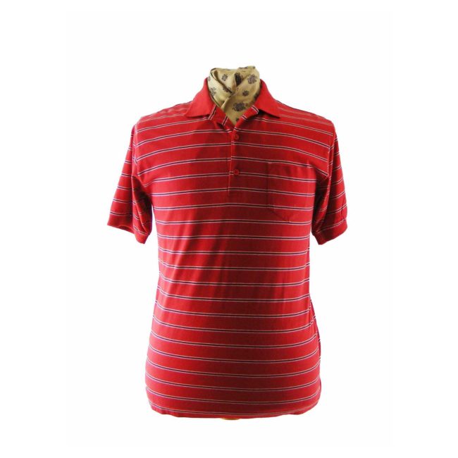 90s Red Striped Polo Shirt - M