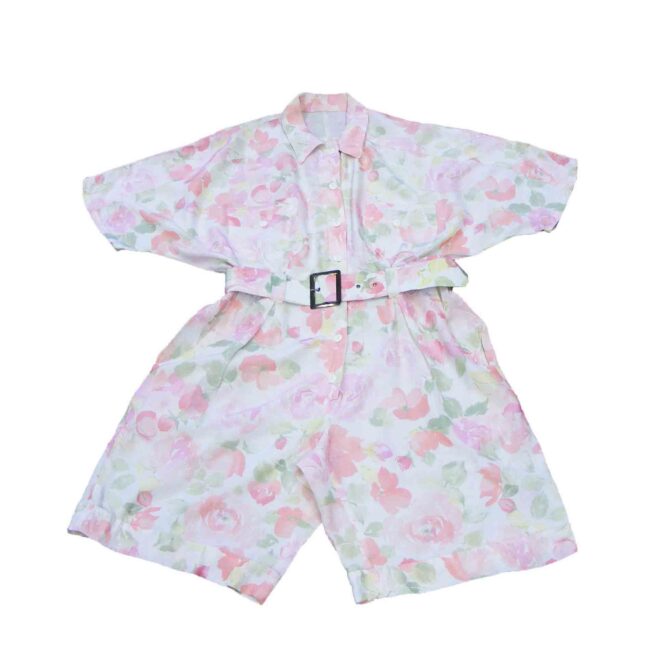 90s Rose Print Cropped Batwing Play suit - 10