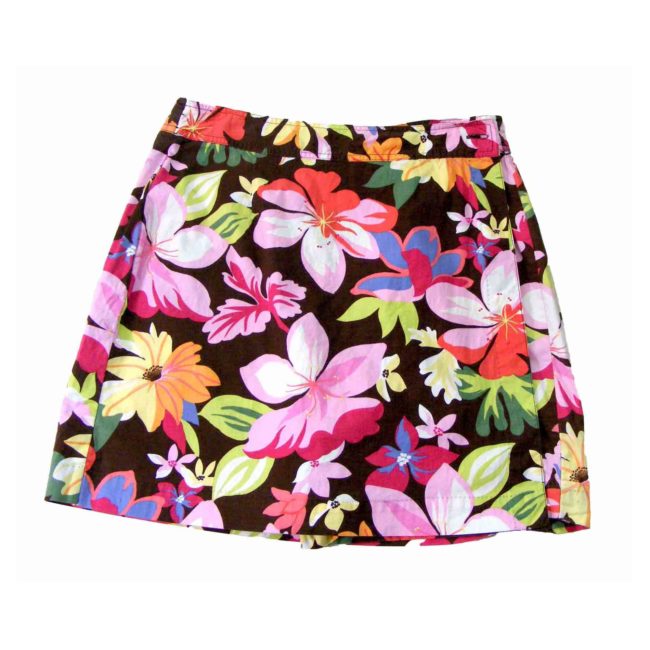 90s Short Tropical Floral Print Cotton Skirt - 12