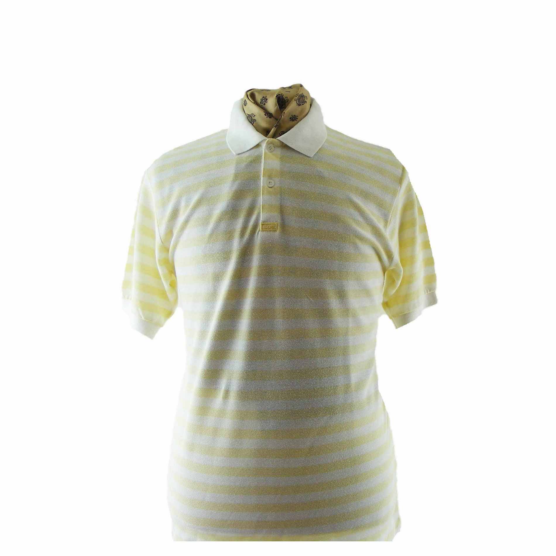 90s Striped Yellow polo shirt - M - Blue 17 Vintage Clothing