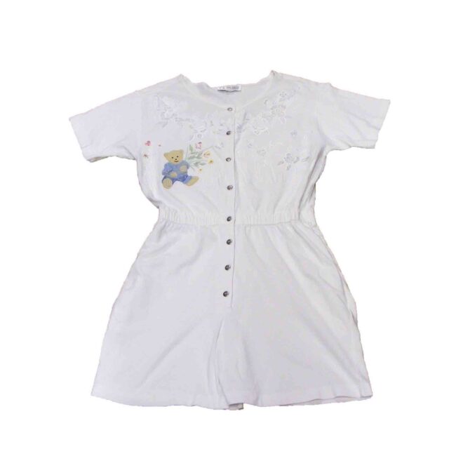 90s White Cotton Cropped Embroidered Playsuit