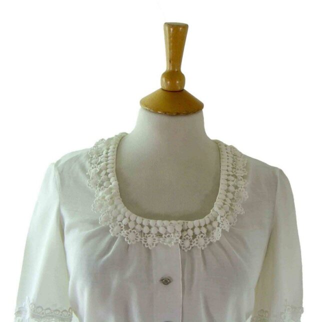 90s White Cropped Blouse - Image 2