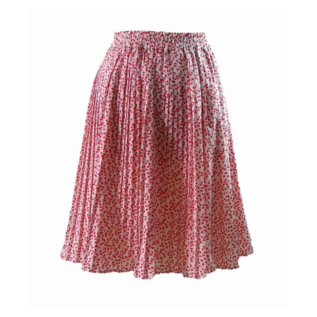 90s White Floral Patterned Pleated Skirt - 8