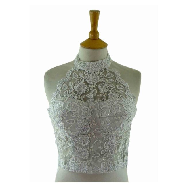 90s White Lace Sequinned Bustier- 8