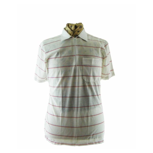90s White striped polo shirt - M