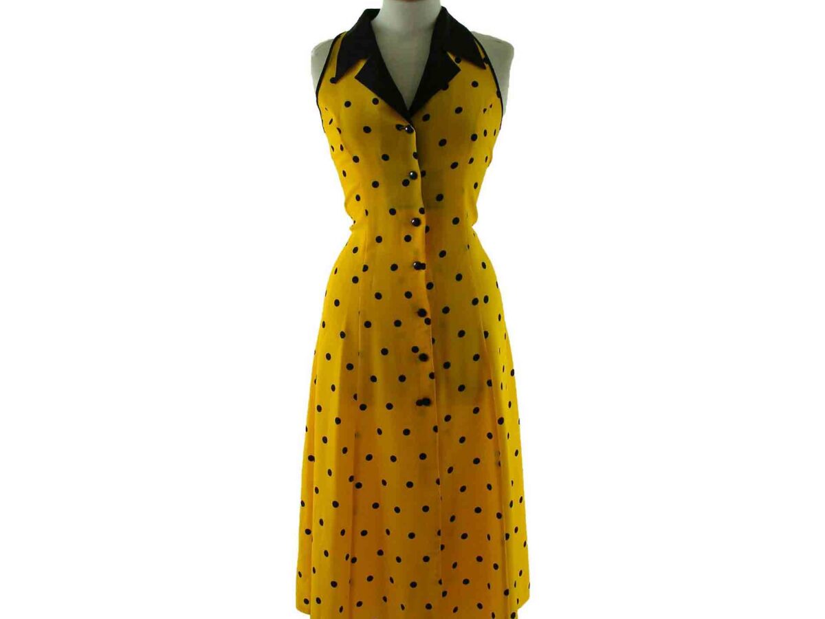 90s Yellow Polka Dot Dress - Blue 17 Vintage Clothing 90s Yellow Polka Dot Dress - Blue 17 Vintage Clothing