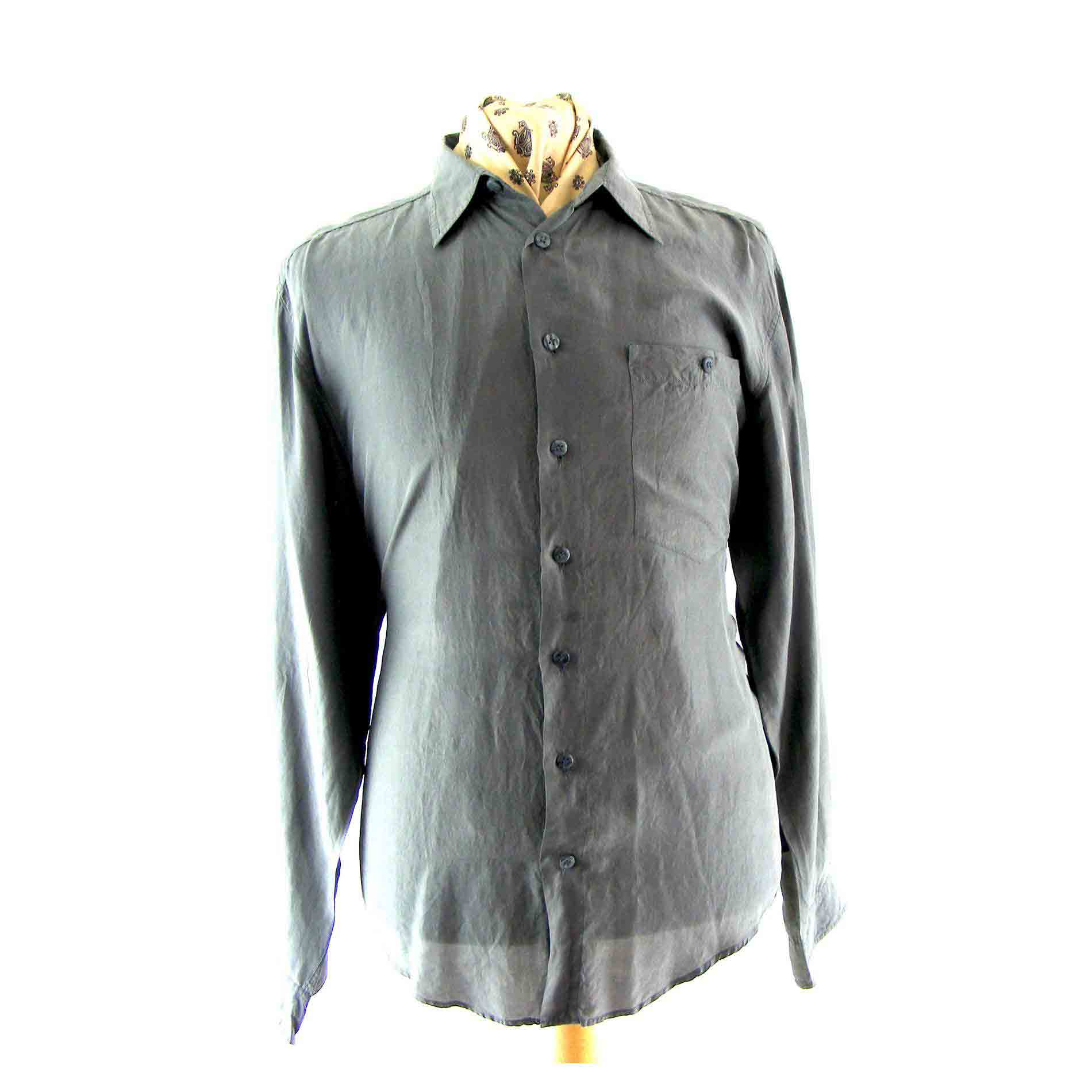 90s grey silk shirt - Blue 17 Vintage Clothing