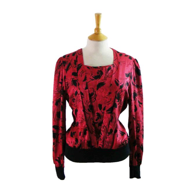 90s_Black_and_Red_Printed_Blouse