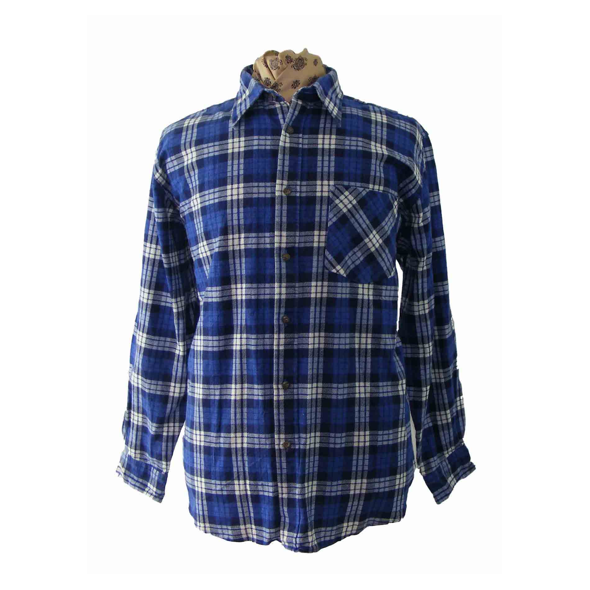 90s Blue White Plaid Shirt