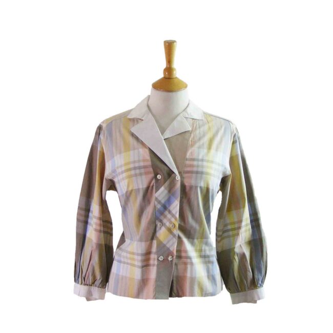 90s_Checked_Asymmetric_Collared_blouse