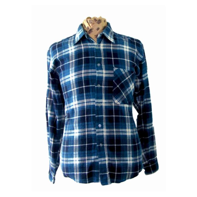 90s Checked Plaid Blue White Shirt