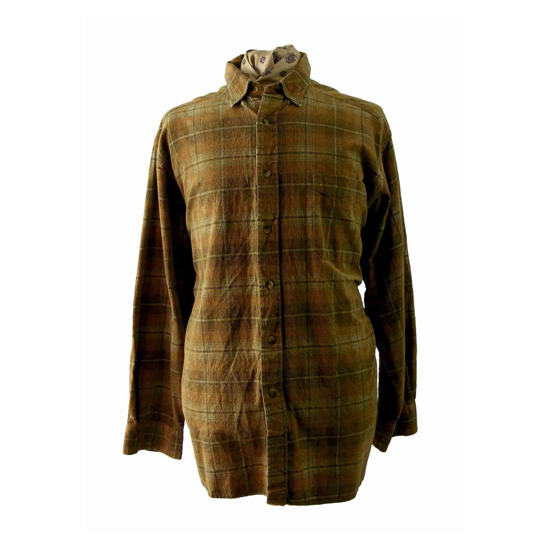 90s Checked Yellow Corduroy Shirt