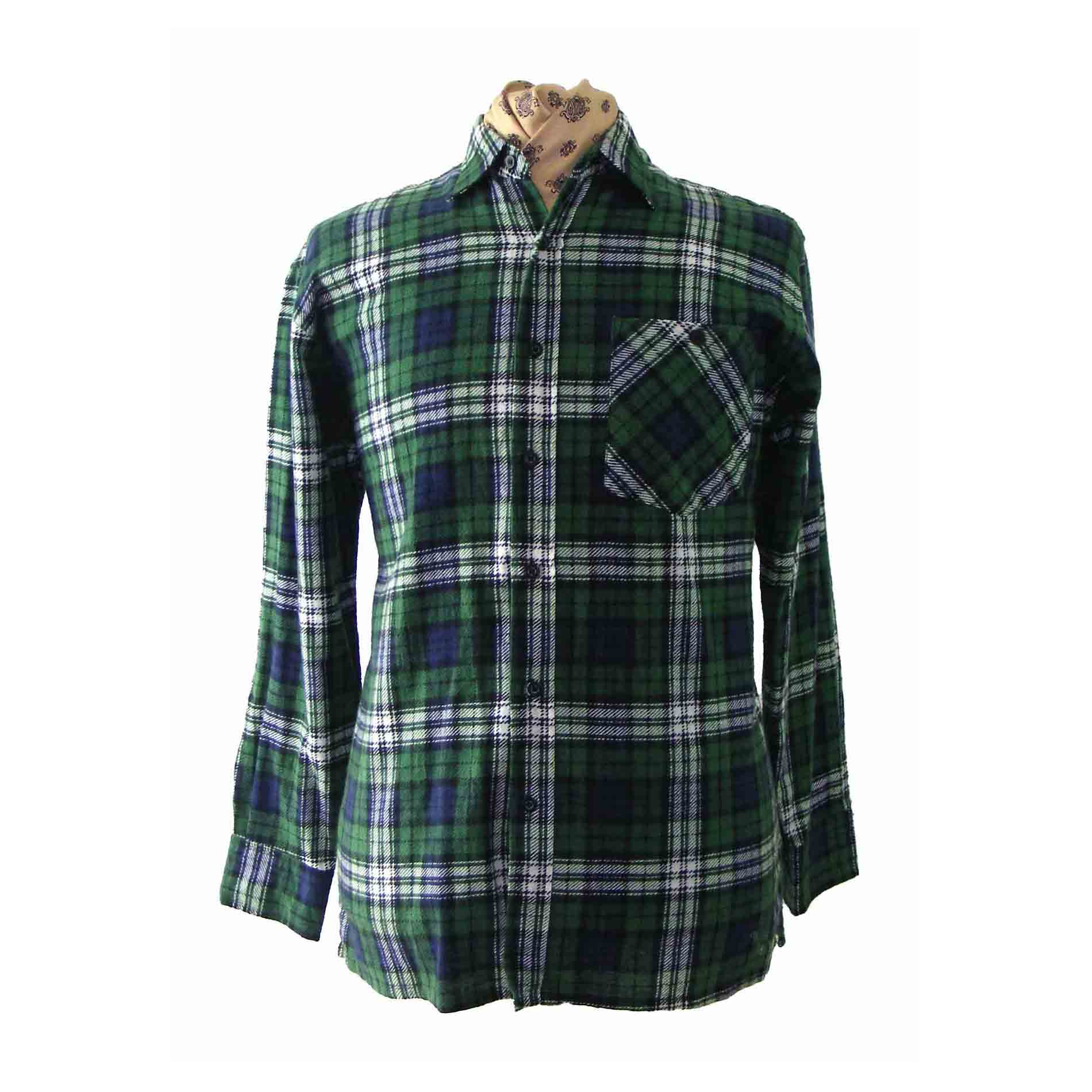90s Dark-Green Plaid Shirt