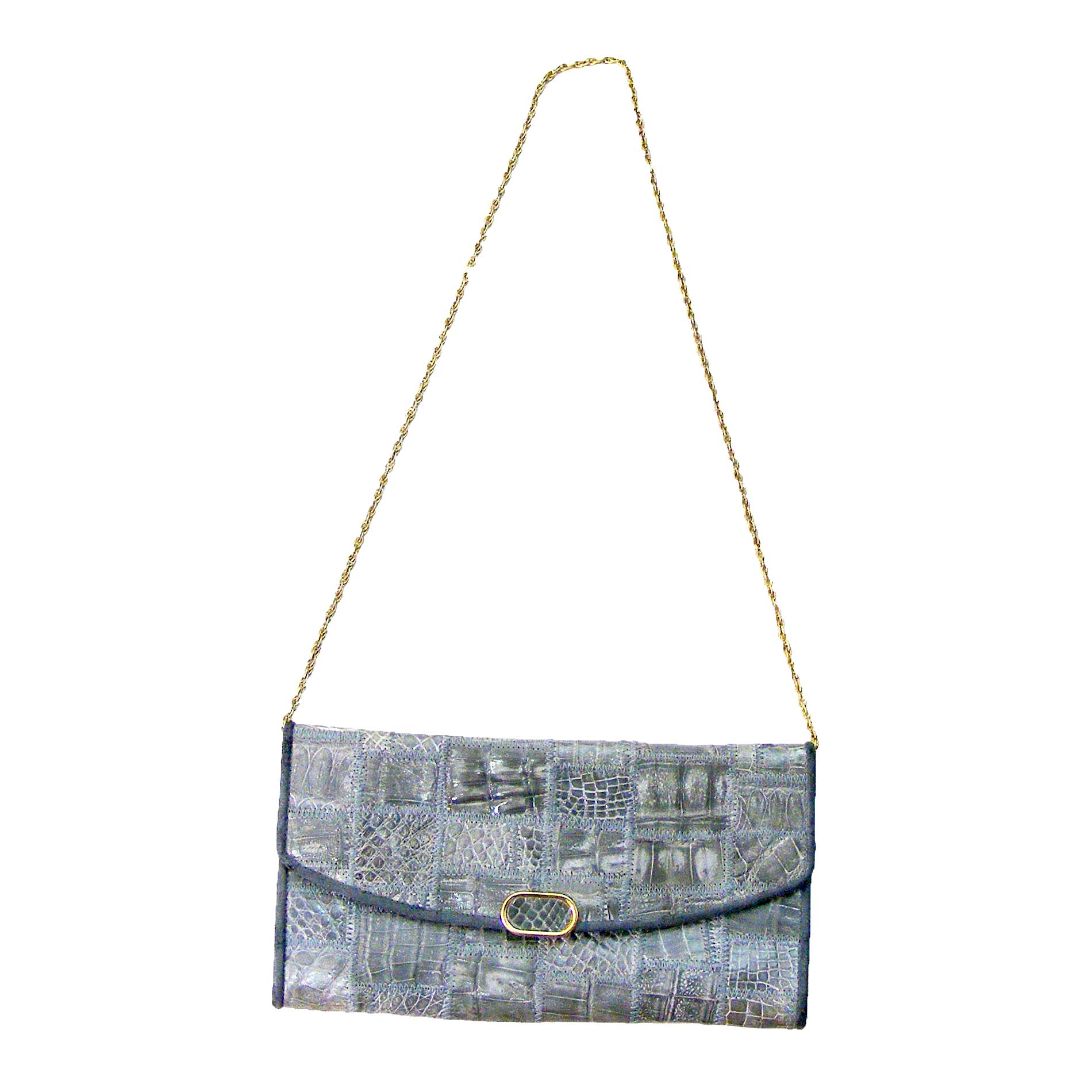 90s Grey Patchwork Mock Snakeskin Clutch Bag