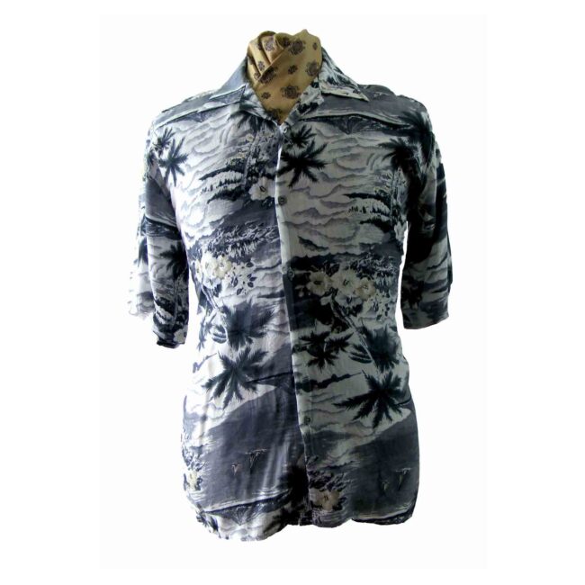 90s Grey White Hawaiian Print shirt