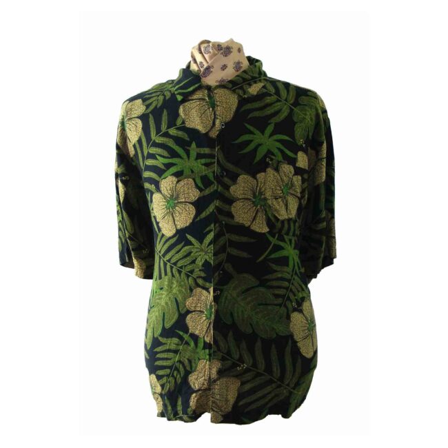 90s Hawaiian Green Black Print shirt