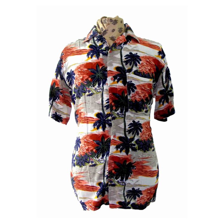 90s Hawaiian Red Blue White Print shirt