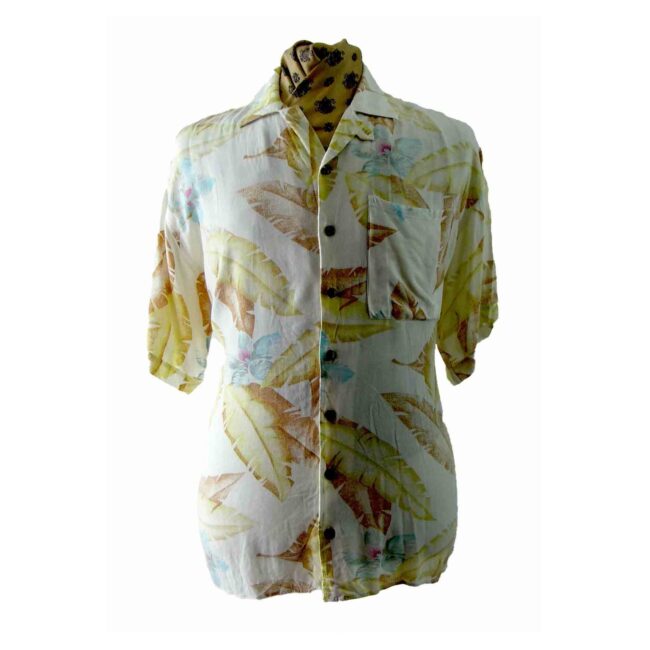 90s Hawaiian White Yellow Print shirt