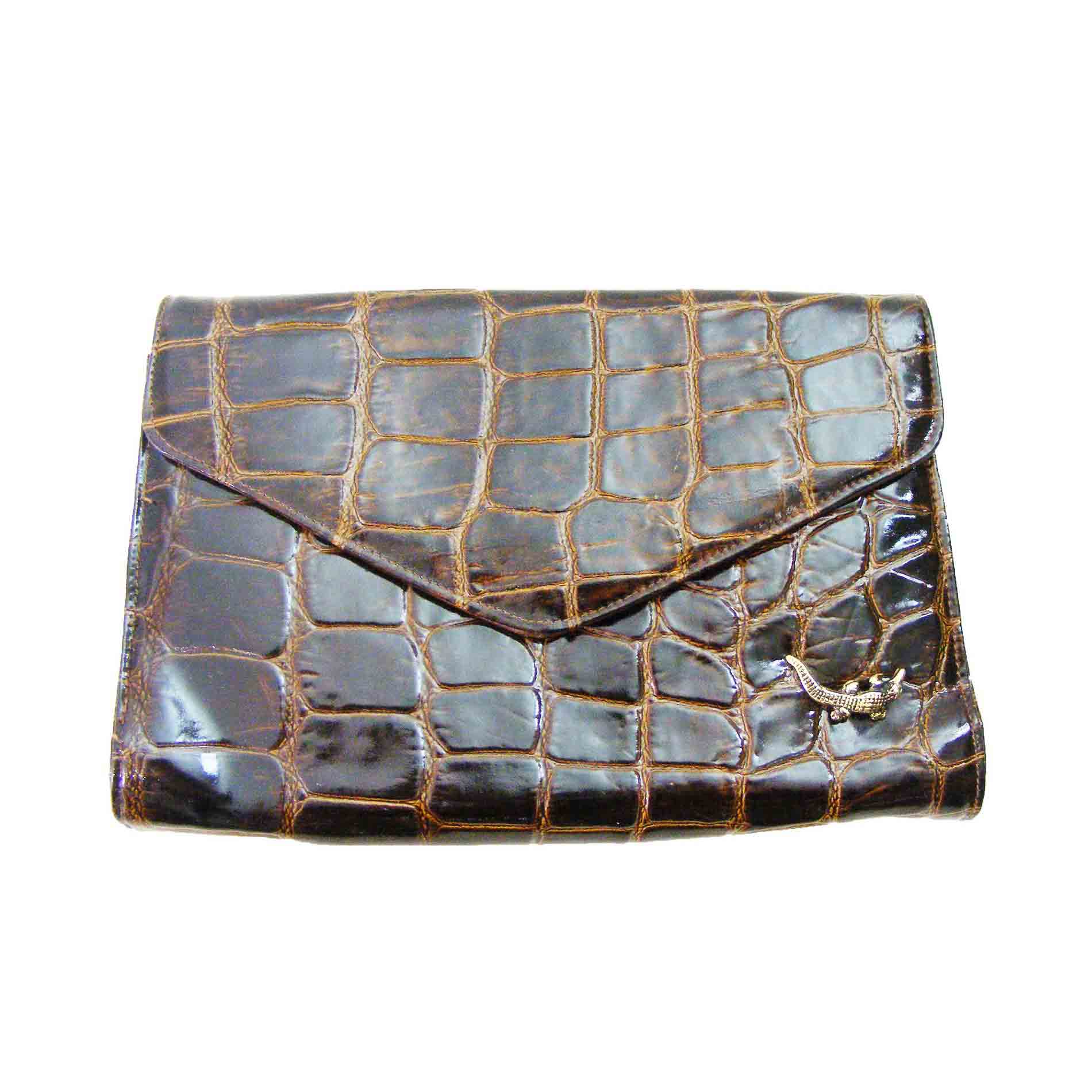 90s Imitation Crocodile Brown Hand Bag