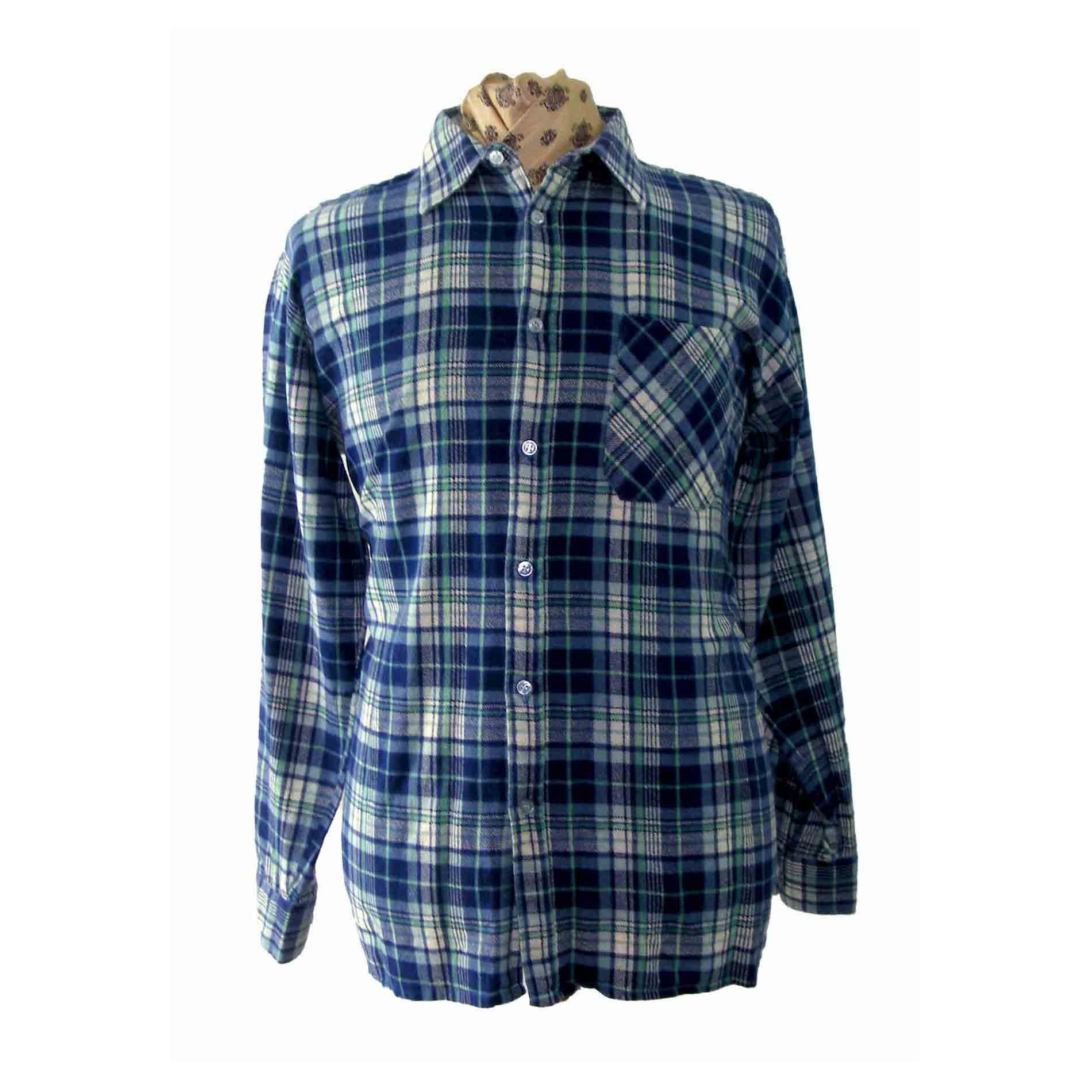 90s Plaid Blue White Green Shirt