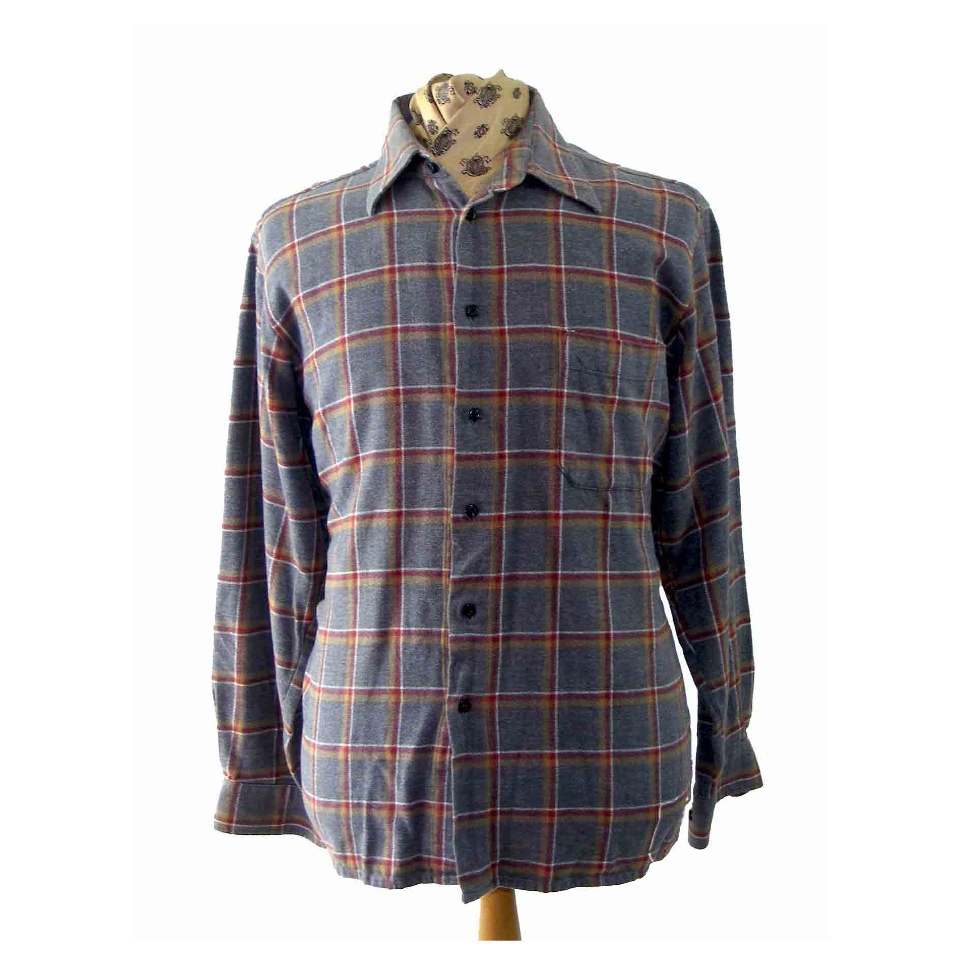 90s Plaid Shirt Grey Red Yellow White