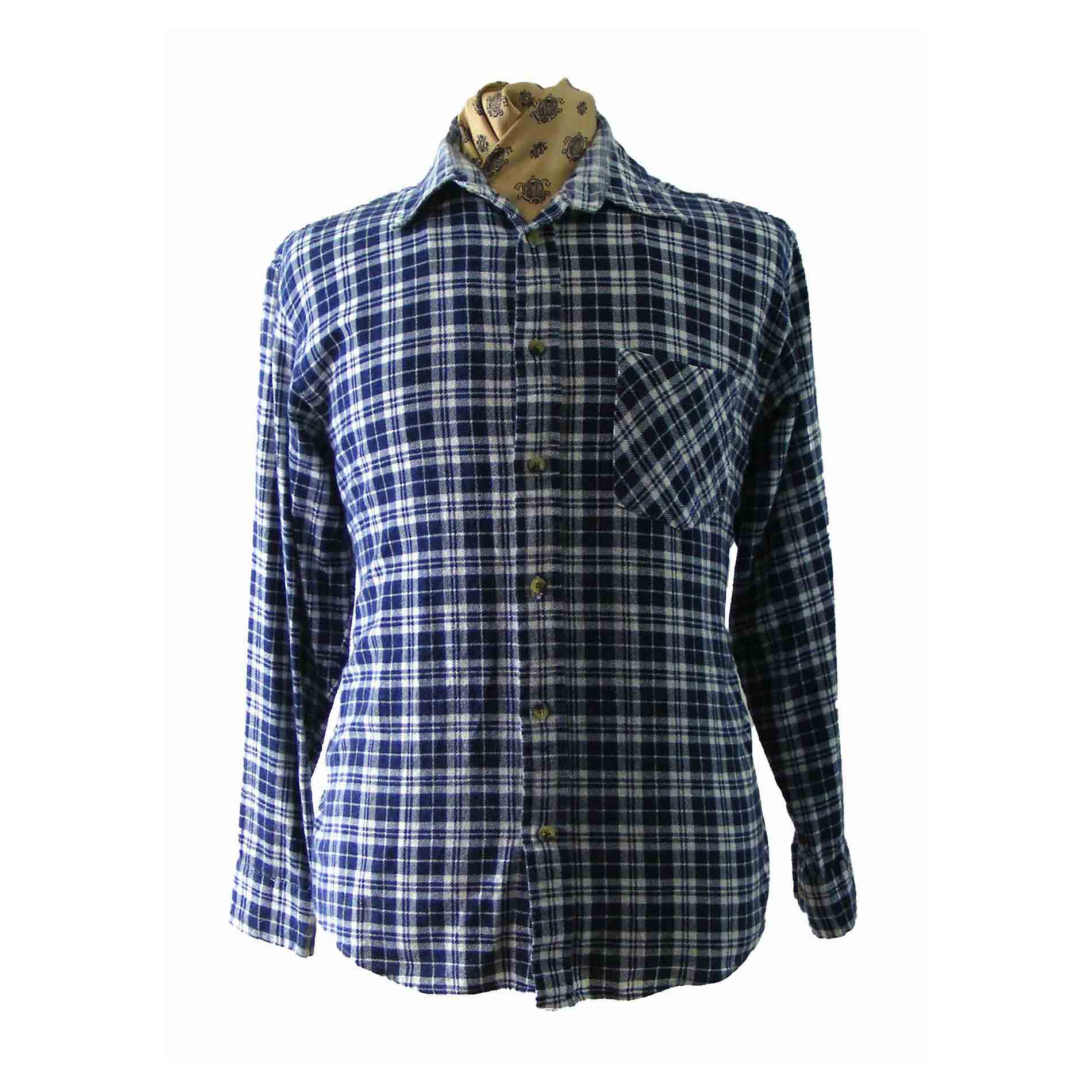 90s Plaid Shirt White Blue