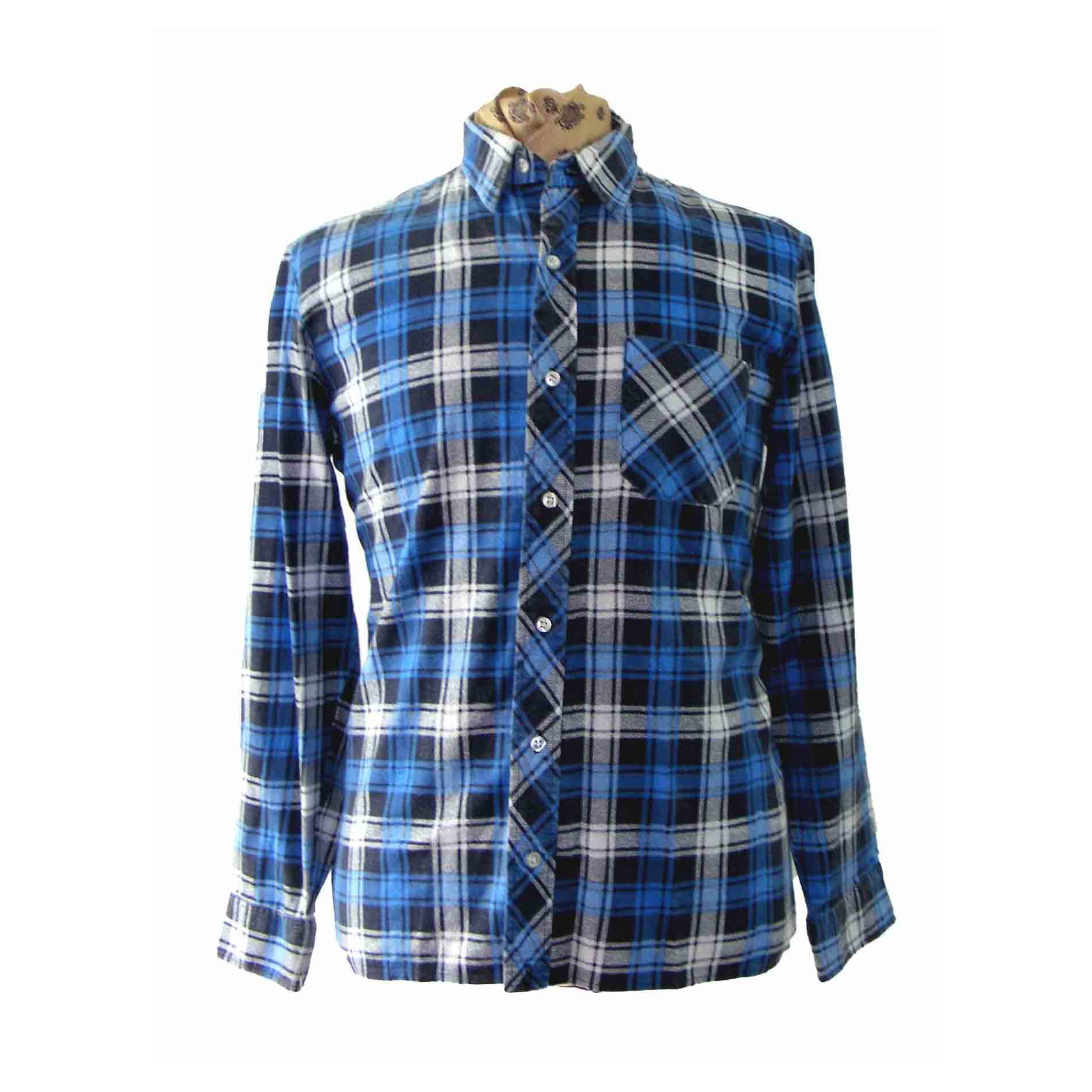 90s Plaid White Black Blue Shirt