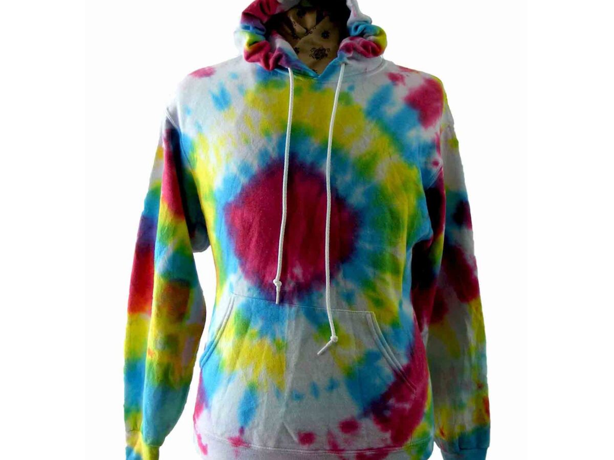 90s Tie Dye Multicolor Hooded Sweat shirt - Blue 17 Vintage