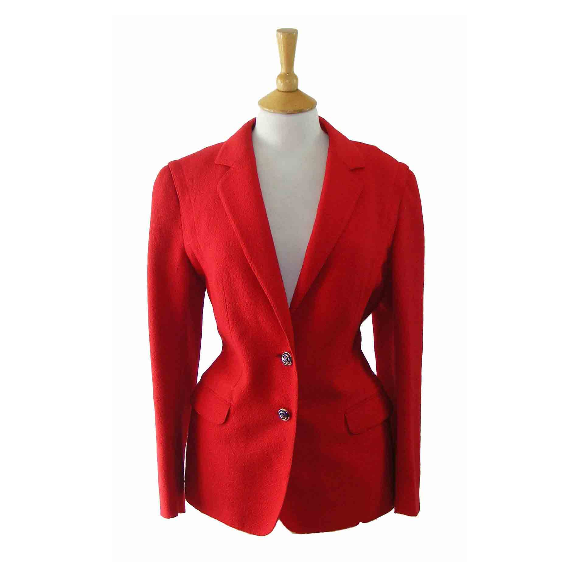 90s Womans Red Wool Blazer Blue 17 Vintage Clothing
