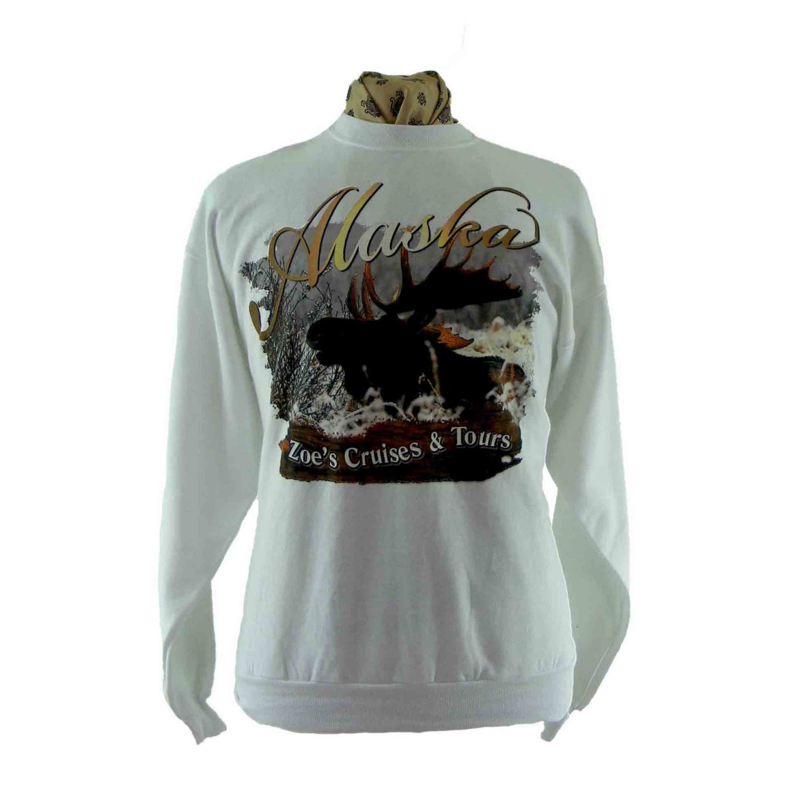 Alaska Moose Print Sweatshirt Blue 17 Vintage Clothing