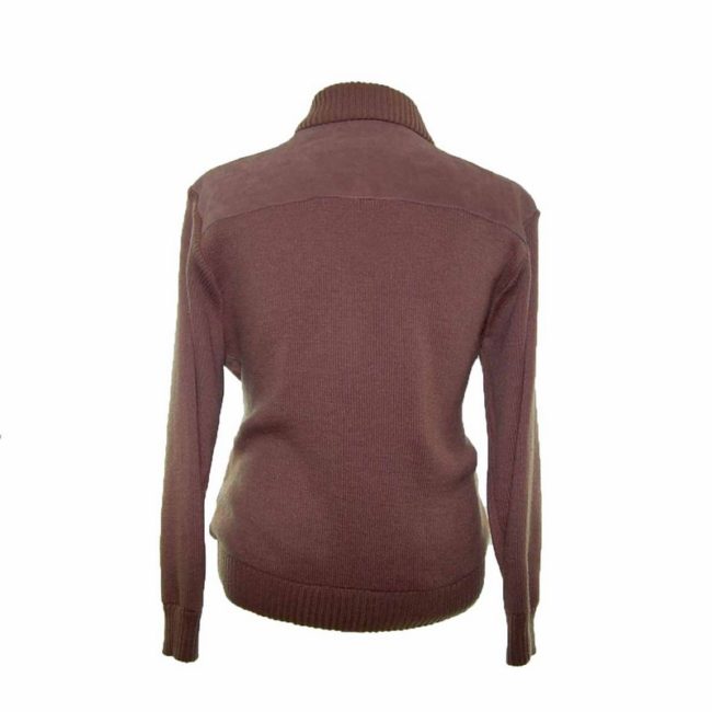 70s Brown Suede Cable Knit Mens Button Cardigan - L - Image 2