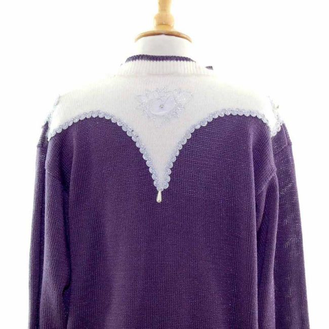 Ladies Purple With Silver Decoration Long Sleeve 80s Sweater  - UK Size 14 - Image 3