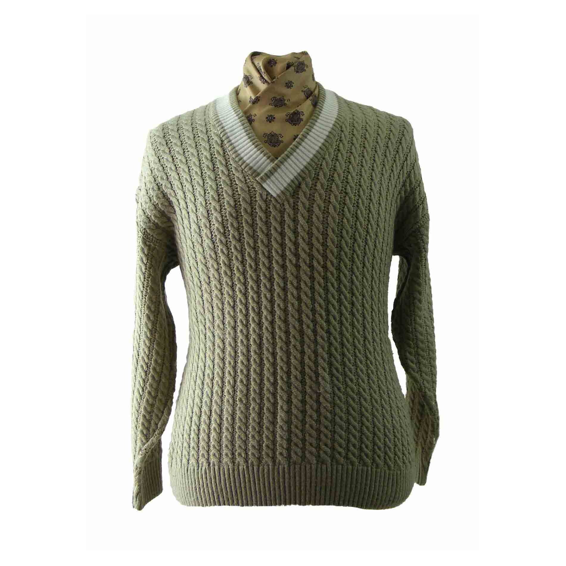 Beige V Neck Cable Knit Sweater