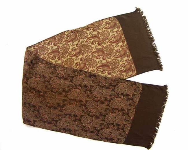 60s Brown Embossed Paisley Print Scarf - Image 2