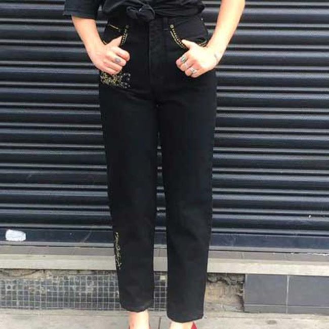 Black Diamante High Waist Trousers