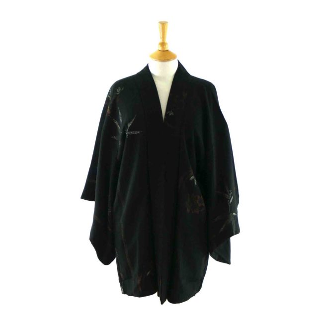 Black Floral Print Haori