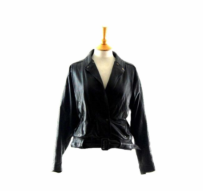 Black Leather Bomber 80s Jacket - 12