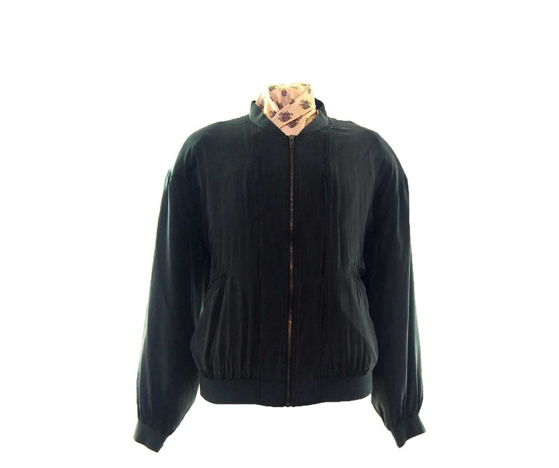 Black Silk Bomber Jacket Mens - UK XL - Blue 17 Vintage Clothing