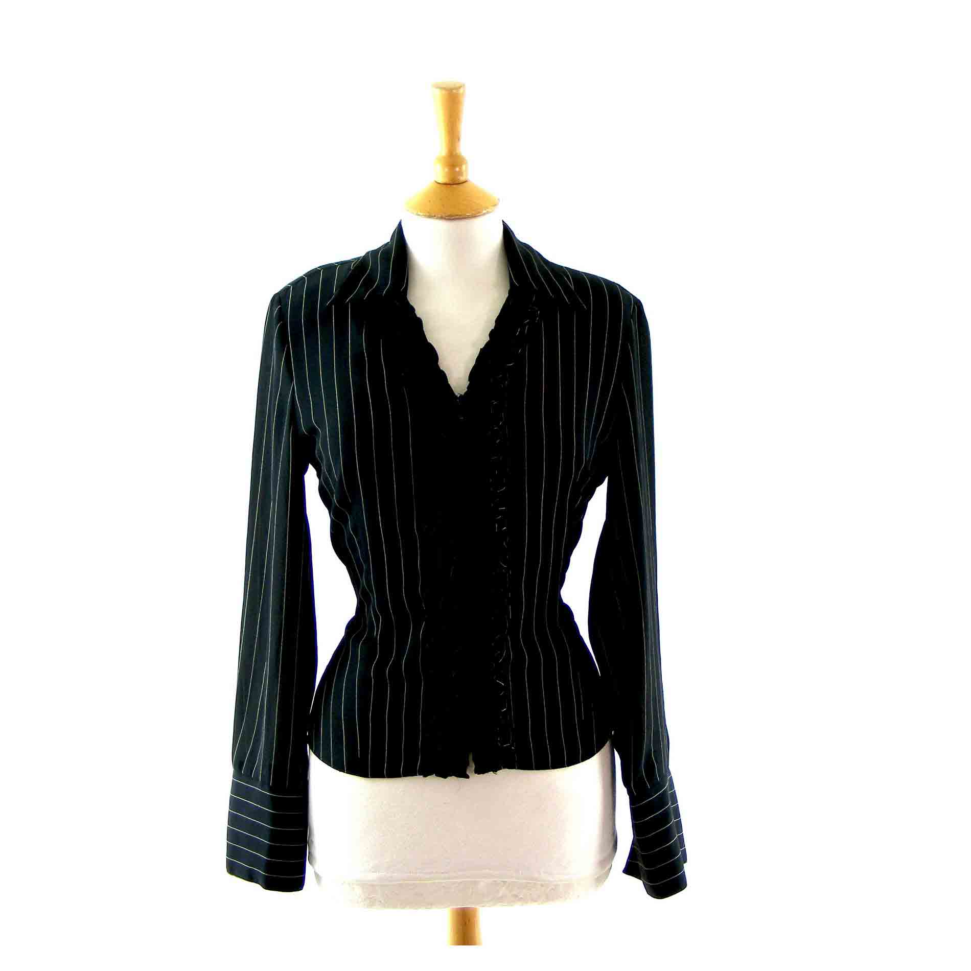 Black and white pinstripe blouse - Blue 17 Vintage Clothing